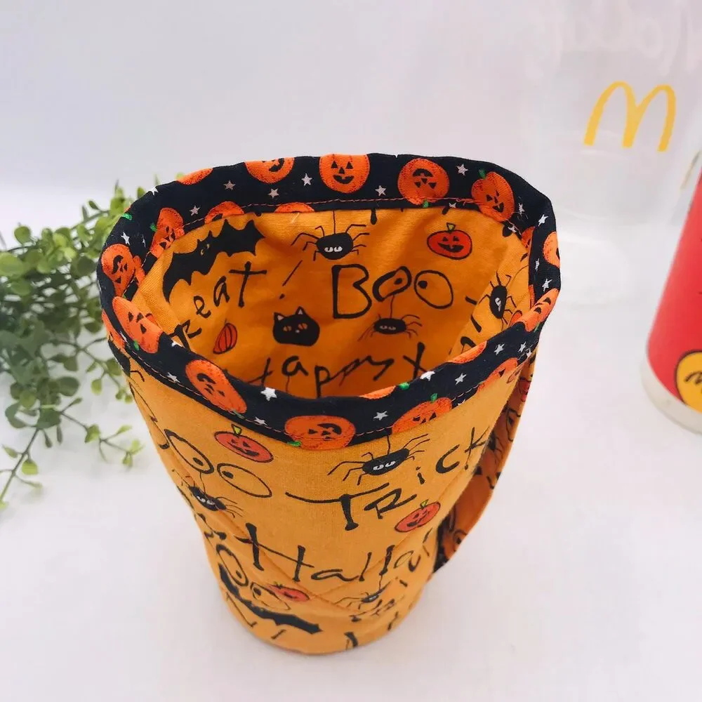 Drink Coozie w Handle Hot or Iced Drinks Cozy Insulated Halloween Orange